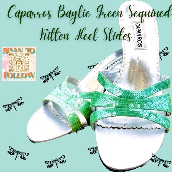 Caparros Shoes - CAPARROS BAYLIE GREEN SEQUINED KITTEN HEEL SANDALS